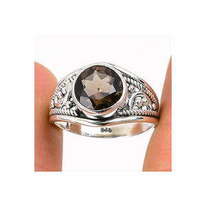 แหวนเงินสเตอริงแข็ง925แบบแฮนด์เมดตั้งแบบฝาอัญมณีควอทซ์สโมคกี้ทันสมัยเครื่องประดับ unisex สำหรับงานแต่งงานงานหมั้น - Product Image 2