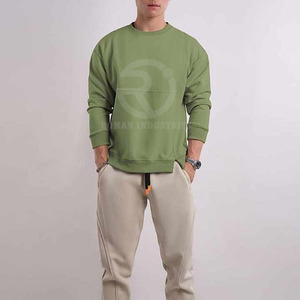 Sweat-shirt uni pour hommes poids lourd lavé à l'acide marque à la mode sweat-shirt personnalisé couleur unie imprimé lavé remuer style col rond - Product Image 2