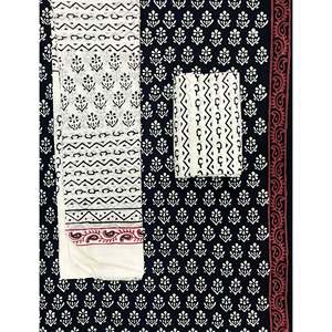 Unstitched Block Printed Mulmul Dupatta with Salwar Kameez Hand Drawn Saree for Daily Wear <b>Indian</b> Pakistani Style - Product Image 1