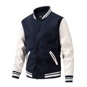 Custom Design High Quality Unisex Varsity Jacket Windproof Breathable Casual Winter Embroidered Solid Button Closure <b>Stand</b> Front - Product Image 4