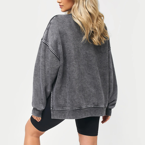 Sudadera de gran tamaño con lavado ácido de Terry francés de algodón 100% de peso pesado-Sudadera transpirable de secado rápido con logotipo personalizado para mujer - Product Image 2