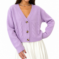 Großhandel Maßgeschneiderte Damen-Zopfmuster-Strickjacke V-Ausschnitt Dreiviertelärmel Weicher Loser Strick Klassischer Lässiger Pullover Herbst Winter
