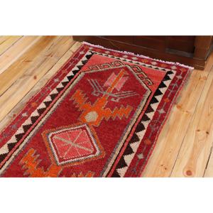 พรมวินเทจขนาด 2.7x13.8 ฟุต, พรมเฮอร์กี, พรมลายจุดสีแดงทำจากขนสัตว์ - Product Image 5