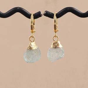 ชุดต่างหูสไตล์โบฮีเมียนพลอยอะความารีนจากธรรมชาติหินวันเกิดเดือนมีนาคมพลอยกุหลาบทองแฮนด์เมดเครื่องประดับทันสมัยสำหรับผู้หญิงขายส่ง - Product Image 5