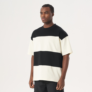 Camiseta Casual de Manga Corta a Rayas de 240 g/m², Combinación de Colores, Cuello Redondo Pequeño, Popular, para Hombre - Product Image 6