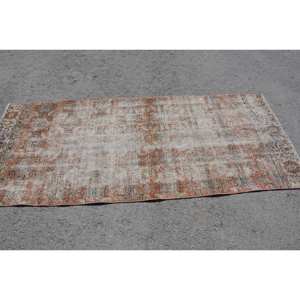 Tapis Turc Vintage Classique Orange Bleu Patchwork Design 3.1 X 7.2ft Tissage Plat en Laine pour Décorations de Salon Support en Latex - Product Image 3