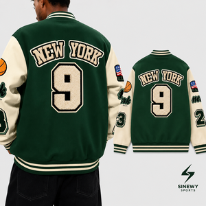 Chaqueta Deportiva Verde para Hombre SINEWY SPORTS, con Letras NY Bordadas, Diseño de Parche de Estrellas 1998, Estilo Preppy, Chaqueta de Béisbol Informal - Product Image 3
