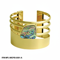 Bracelet large en laiton fait main pour femme, avec coquillage irisé, bijou tendance pour soirée