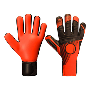 Gants de gardien de but de football en cuir rouge et noir, paume en latex, adhérence optimale, doigts complets, bracelet réglable pour les matchs et l'entraînement en extérieur - Product Image 1