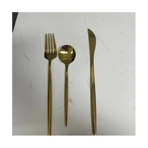 Ensemble de couverts en bois doré moderne, manche fin, design minimaliste, luxe, mariage, polissage miroir, argenterie - Product Image 3