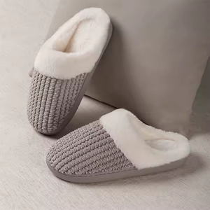 Chaussons d'intérieur décontractés pour femmes, en coton chaud, avec dessus en cuir de vache, chaussures élégantes pour la marche en hiver - Product Image 5