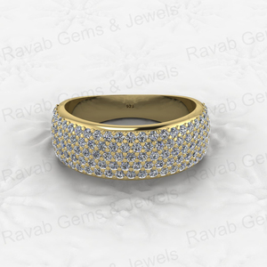 ชุดไมโครเพฟสีเงิน925ทึบแหวนเพชร CZ ทรงโดมแบบกว้างแหวนหมั้นเพชรแบบครึ่งนิรันดร์แหวนแสดงความโดดเด่นของผู้ชายโรเดียมปรับแต่งเฉพาะบุคคล - Product Image 1