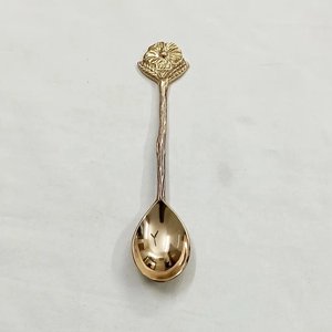 Two Sun Flower Design Ended Handmade Long Handle Brass <b>Gold</b> Plated Dishwasher Safe <b>Spoon</b> for Hotel Restaurant Wedding Dinnerware - Product Image 5