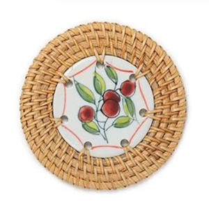 Posavasos redondos hechos a mano de ratán y nácar con varios diseños para decoración del hogar hechos en Vietnam - Product Image 1