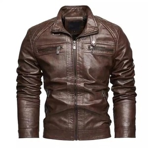 Chaqueta de cuero para hombre, Otoño Invierno, motocicletas, abrigos de piel sintética, chaqueta de motociclista con cuello levantado para hombre - Product Image 5