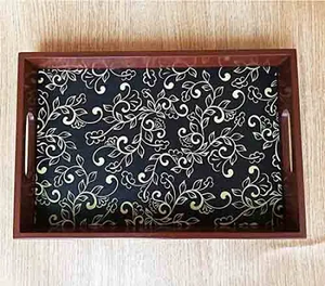 Plateau de service décoratif en bois imprimé à la main - Product Image 2