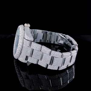 Montre présidentielle pour hommes en diamant VVS cadran vert 41mm montre pour hommes en acier inoxydable plaqué or blanc pour entièrement glacé - Product Image 5