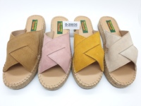 Espadrilles en cuir pour femmes, sandales à talons compensés, sandales à corde cousue, sandales en cuir pur à bride croisée, sandales en cuir suédé