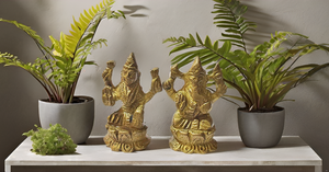 Ganesha and Laxmi Sitting on Lotus Brass Statue Indian Handcrafted Religious Sculpture of Ganesha and laxmiji - Product Image 6