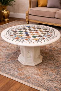 <b>Chess</b> <b>Board</b> and flowers inlaid Table with colorful hardstones (parchin kari) - Product Image 3