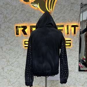 Sudadera con Capucha y Cremallera con Logotipo Personalizado, Diseño Popular, Chaqueta con Cremallera y Pedrería, Lavado Ácido, Estilo Vintage, Sudadera de Forro Polar para Hombre, Ropa Urbana - Product Image 6