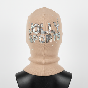 Balaclava en tricot côtelé pour femme, hiver, 280 GSM, mélange de coton et d'acrylique de qualité supérieure, couleur nude, logo personnalisé en strass - Product Image 2