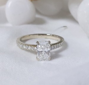Radiant Cut Lab Grown 1 Ct Diamond Certified Bridal <b>Set</b> Engagement Wedding <b>Ring</b> Women Solid 14K White Gold Premium - Product Image 1