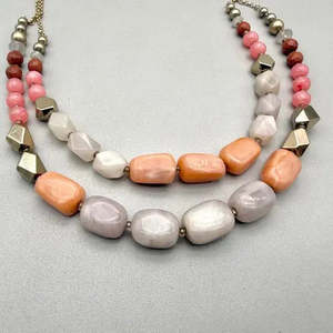 Collar de Marca de Calidad AAA+ — Collar de Cuentas Gruesas en Tonos Rosa, Gris y Coral para Mujer, Doble Hilo, 23, Piedras Naturales Cus-Jew113 - Product Image 2