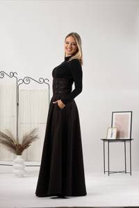 กระโปรงยาวของผู้หญิงเอวสูงเอวสูงสีดำล้วนระบายอากาศได้ดีใส่ลำลองฤดูใบไม้ผลิฤดูใบไม้ผลิ - Product Image 2