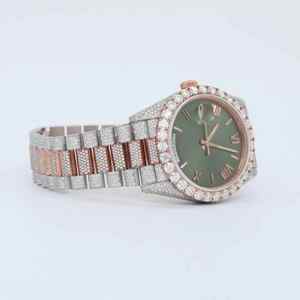 Reloj analógico Premium de estilo antiguo Lujoso Moissanite Diamante Corte brillante Iced Banda de acero inoxidable Esfera de vidrio Ventana - Product Image 2