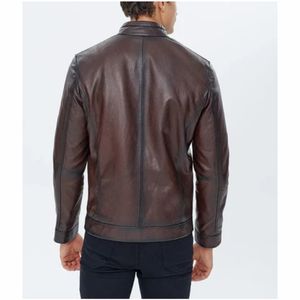 Blouson de motard noir en cuir pour hommes - Product Image 2