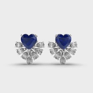 Boucles d'oreilles clous de luxe en forme de cœur avec saphir bleu pour femme, plaqué or 18 carats, diamant CZ taille poire, bijoux floraux pour mariage et fête, cadeau - Product Image 3