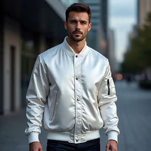 Chaquetas de bombardero de satén para hombre, chaqueta de bombardero ligera con botones y cuello redondo de alta calidad para hombre - Product Image 5