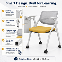 Silla con Brazos para Tablet, Plegable, Respaldo de Malla, Ruedas Ocultas, Reposabrazos Móviles, para Aula, Conferencias, Escuela