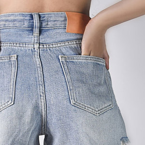 Shorts en jean pour femmes teints en uni et à séchage rapide, shorts en jean tendance à taille haute en coton pour femmes - Product Image 4