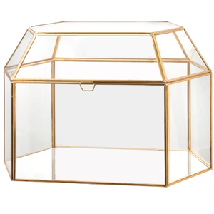 Caja de almacenamiento de Terrario de cristal geométrico transparente grande al por mayor exclusiva forma de cabaña con acabado de cobre para almacenamiento de joyas - Product Image 4