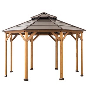 Gazebo de <span class=keywords><strong>jardin</strong></span> extérieur <span class=keywords><strong>en</strong></span> <span class=keywords><strong>bois</strong></span> avec toit rigide <span class=keywords><strong>en</strong></span> acier brun à deux niveaux - Product Image 1