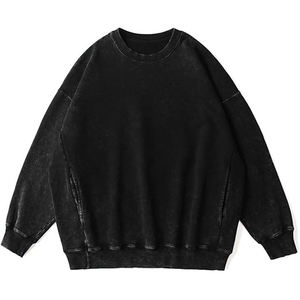 เสื้อสตรีทแวร์ผู้ชายสไตล์ Urban ล้างสีแบบ Acid Wash ผ้าคอตตอนผสมฟลีซ ทรงโอเวอร์ไซส์ ไหล่ตก สวมใส่สบายๆ แบบลำลอง รับผลิตแบบ OEM และ Private Label - Product Image 6