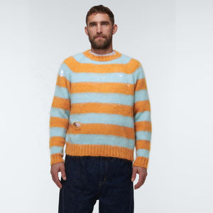 Pull à col rond à manches longues pour homme, en mohair et laine mélangés, doux et moelleux, avec bordure bleu clair - Product Image 3