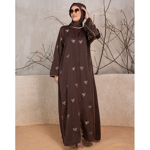 Vente en Gros Dubaï Modeste 100% Polyester Tik Tok Tissu Abaya Bowknot Broderie Luxe Robe Musulmane Femmes Numérique Caractéristique Adultes - Product Image 1