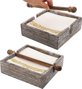 Paquete de 2 servilleteros de madera, servilletero plano de madera con barra central, brazo ponderado, servilletero de mesa rústico cuadrado - Product Image 5