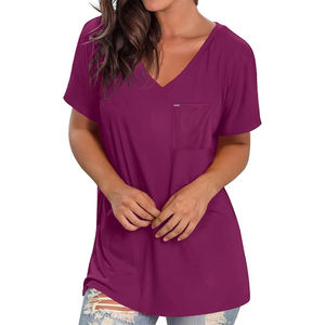 Camiseta Casual de Talla Grande para Mujer, Marca Propia, 100% Algodón, Cuello en V, Manga Corta, Transpirable, Tejida, Bangladesh - Product Image 1