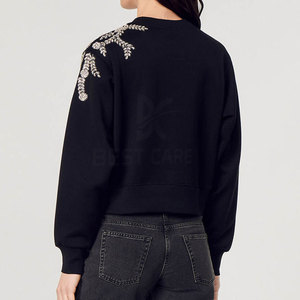 Sweat-shirt en tricot élégant pour femmes, streetwear, avec strass brillants sur le devant, pour l'hiver - Product Image 6