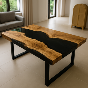 Table à manger rectangulaire moderne en résine époxy artisanale de luxe pour salon, plateau en bois d'acacia, imperméable, cadeau de mariage, personnalisable - Product Image 3