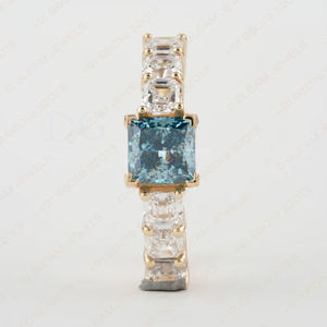 3,00 TCW Blue Princess Cut Lab Grown Diamond Anillo de novia Regalo DE BODA Oro blanco Anillo de promesa de diamante sin conflictos para fiestas - Product Image 6