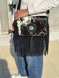 Handmade Latest Style Cowhide Fur <b>Sling</b> Purse <b>Women</b> Fringe Leather Handbag Button Crossbody Western Shopping <b>Bag</b> Great Giftings - Product Image 3