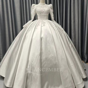 Robe de mariée en satin royal Jancember CM34, robe de mariée perlée, manches longues, robe de bal, vestido de novia, mariage, cathédrale, tenue de soirée - Product Image 2