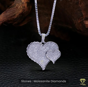 VVS Moissanite Iced Out doble corazón 925 plata esterlina corazón colgante Bling Hip Hop joyería - Product Image 2
