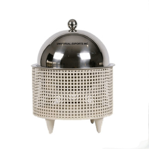 Metal <b>Food</b> <b>Warmer</b> White Finished Dinnerware Casserole With Gold Lid Excellent Quality Handmade Metal Hotpot - Product Image 5