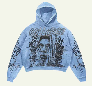 ชุดวิ่งแบบเรียงซ้อนพิมพ์ลายกราฟิกส์ขนาดใหญ่แกรมสำหรับผู้ชายชุดวอร์มทรงหลวมชุดวอร์มสตรีทแวร์กางเกงสแต็ค - Product Image 2